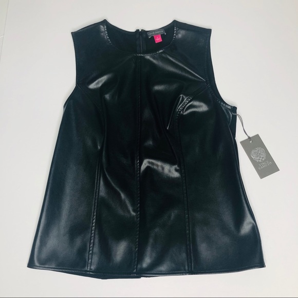 Vince Camuto Black Faux Leather Sleeveless Shell s - Picture 3 of 8